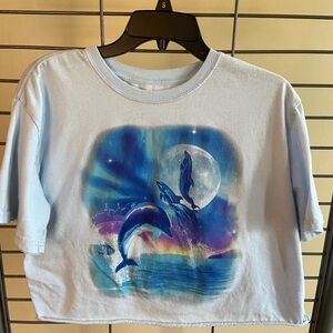 Mighty Fine Light Blue Dolphin Moon Graphic Tee